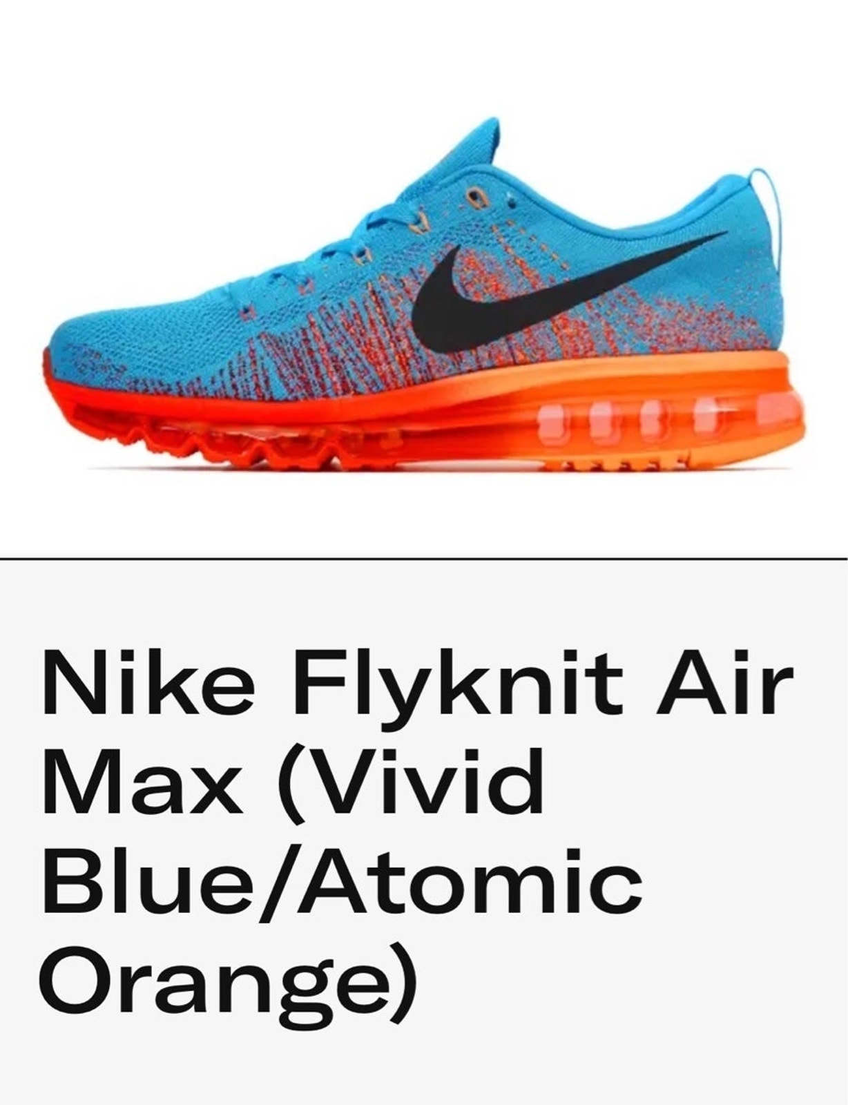Nike Flyknit Air Max Vivid BlueAtomic Orange Size 10